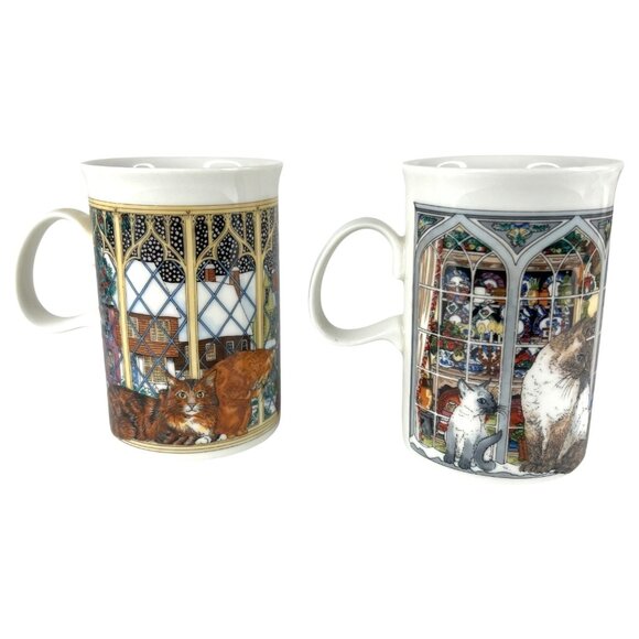 4 Dunoon window Christmas Cat Mugs Sue Scullard Stoneware Made Scotland Vintage - Picture 8 of 11